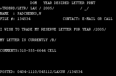 detail screen for reserve letter trade posting