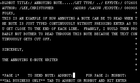 example of annoying e-note screen