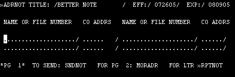 example of bldnot address screen