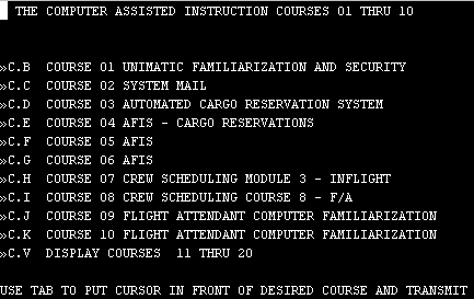 example of the computer assisted instruction lesson directory display
