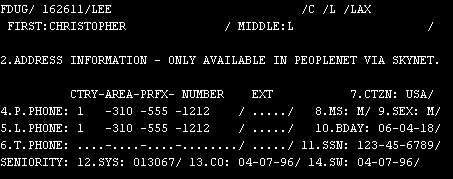 Example of the FDUG screen