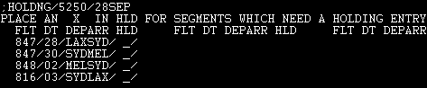 Example of the HOLDING TIME entry screen
