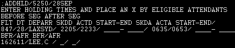 Example of the HOLDING TIME details screen