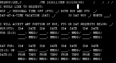 Example of a WOP screen for lineholders