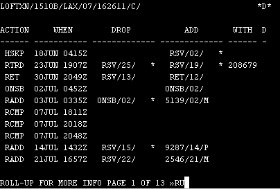 Example of the LOFTXN screen