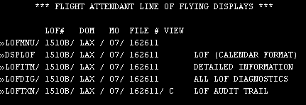 Example of LOFMNU screen