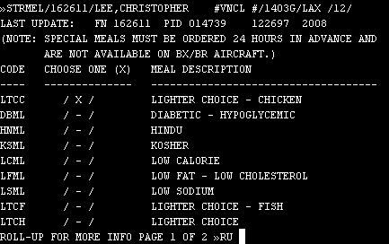Example of the DSPMEL menu