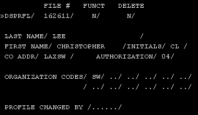 Example of DSPRFL screen