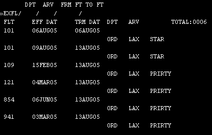 Example of the EXFL screen