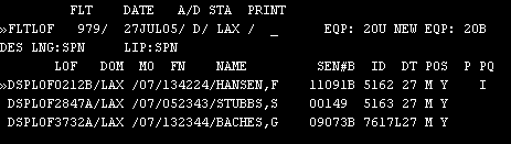 Example of the FLTLOF screen