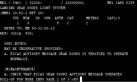 Example of the MEL screen