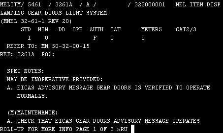 Example of the MELITM screen