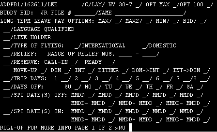 Page 1 of the PERBID screen
