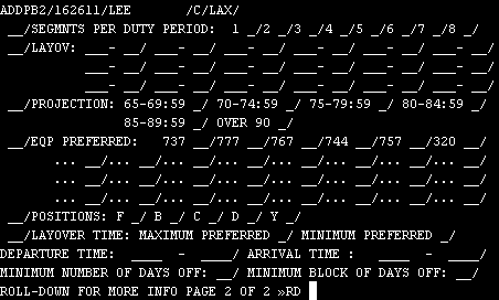 Page 2 of the PERBID screen