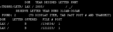 trdbrd reserve letter posting search screen
