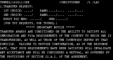 Example of the TRNREQ screen